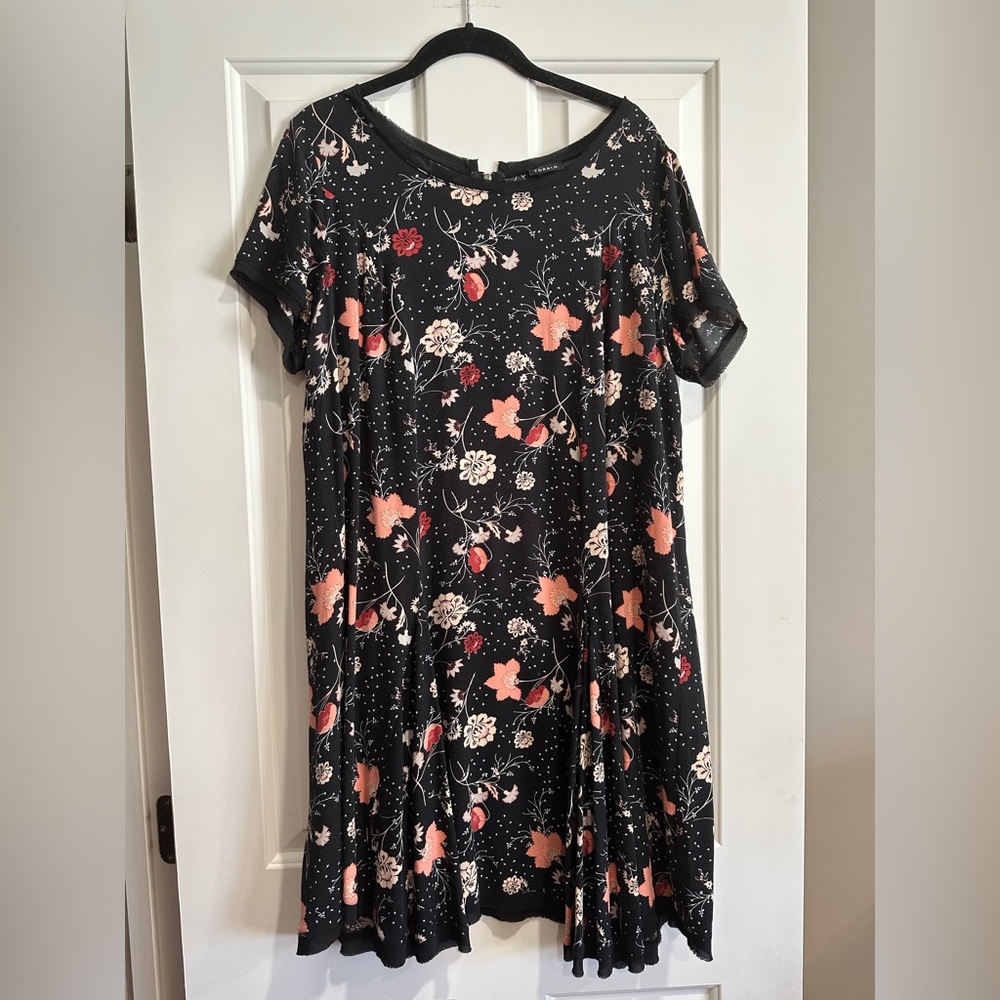 TORRID A-line Black Peach Cream Floral Dress Raw Edge Accents Sz O